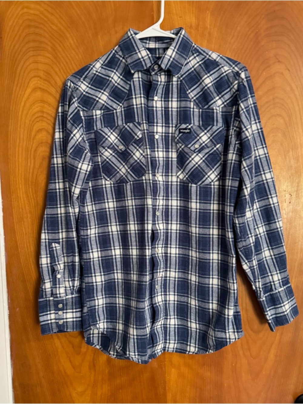 Wrangler Navy and White Plaid Western Button-Down Shirt